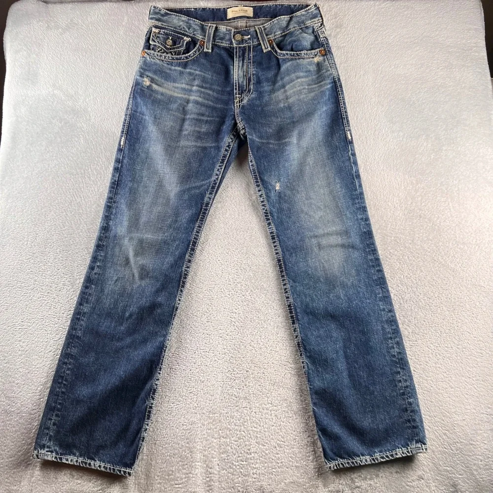 Big Star Union Regular Straight Jeans Mens 33R (34x33) Blue Denim Embroidered